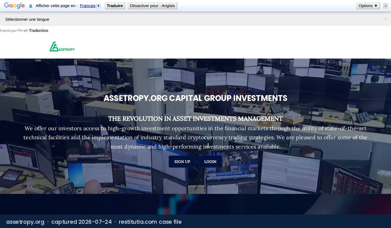 Screenshot of the website assetropy.org as captured on 24 July 2026