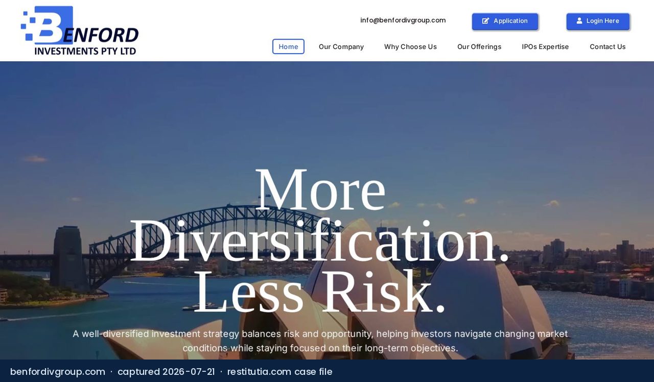 Screenshot of the website benfordivgroup.com as captured on 21 July 2026