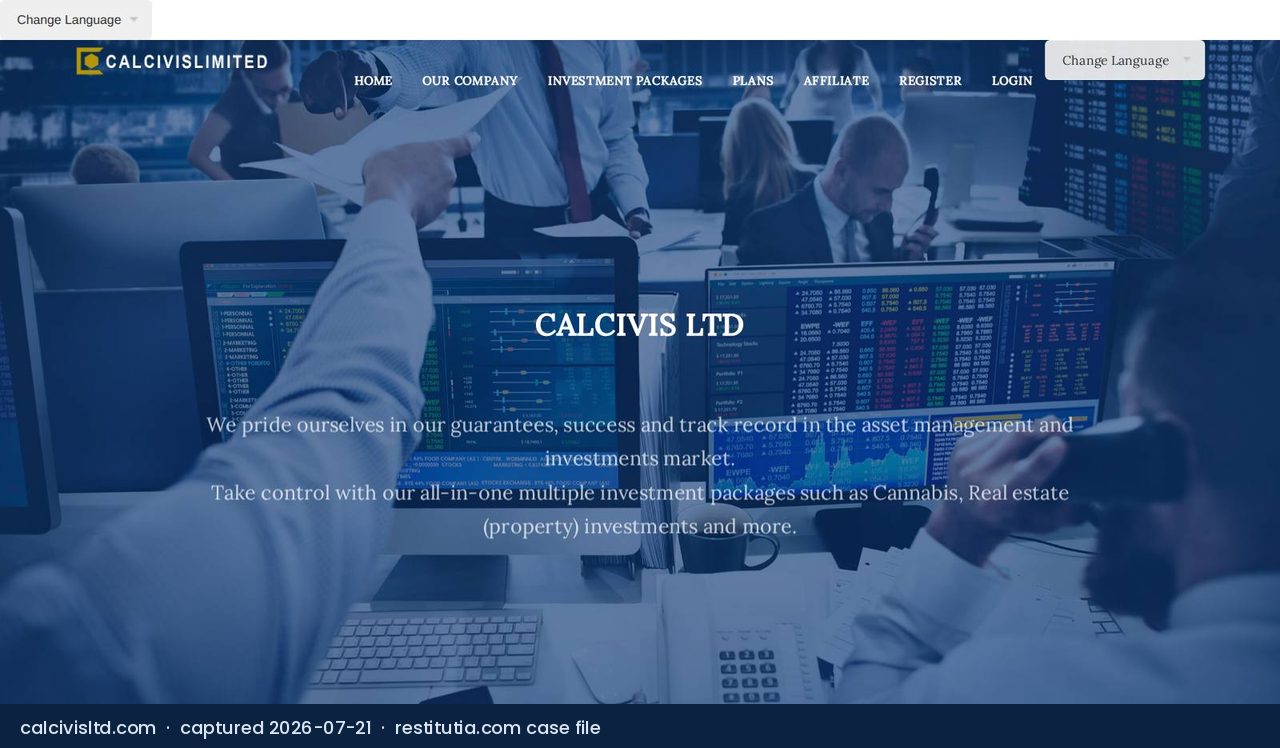 Screenshot of the website calcivisltd.com as captured on 21 July 2026