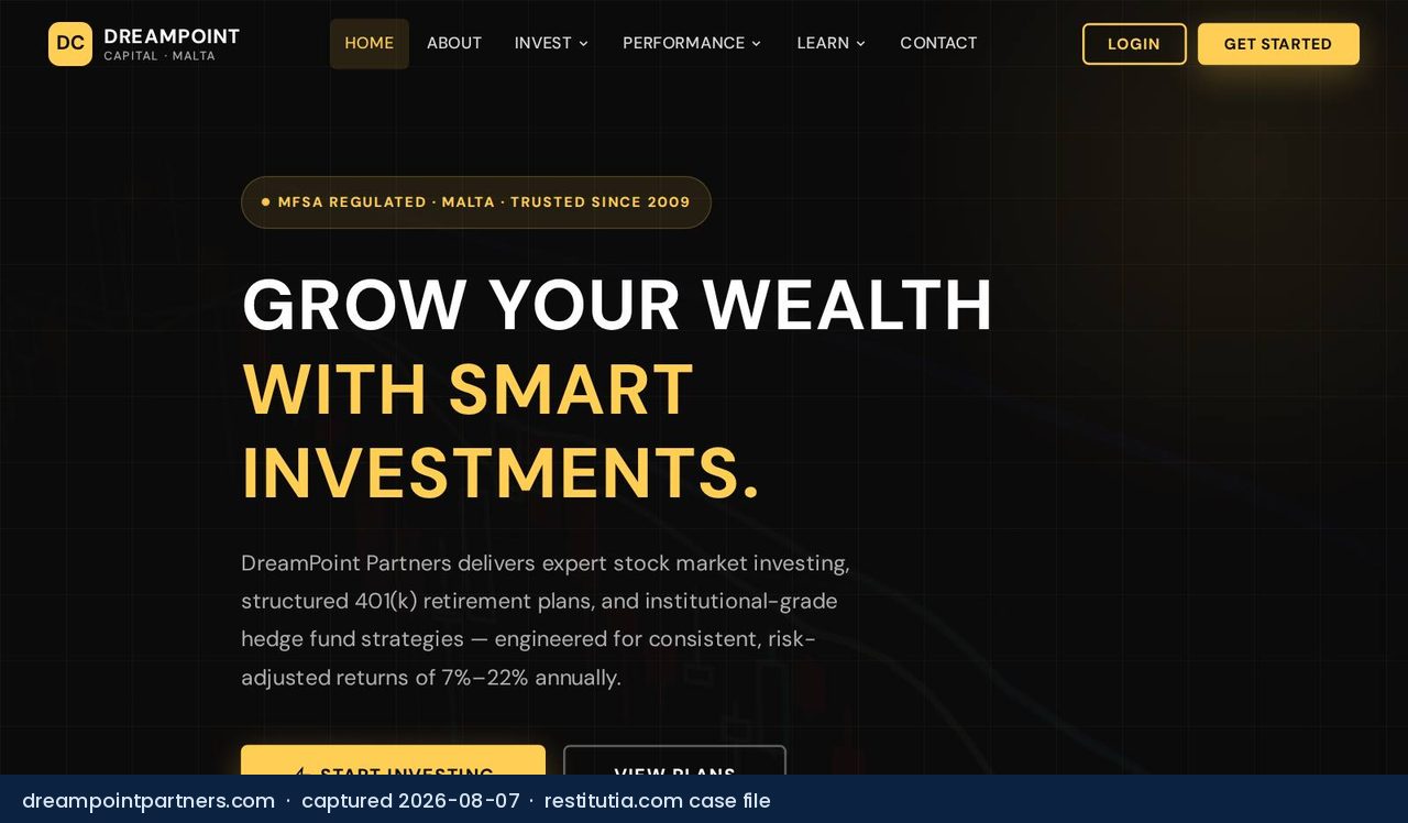 Screenshot of the website dreampointpartners.com as captured on 7 August 2026