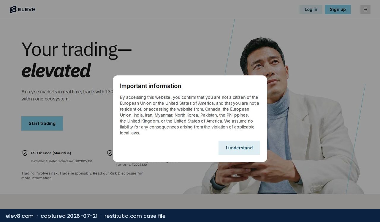 Screenshot of the website elev8.com as captured on 21 July 2026