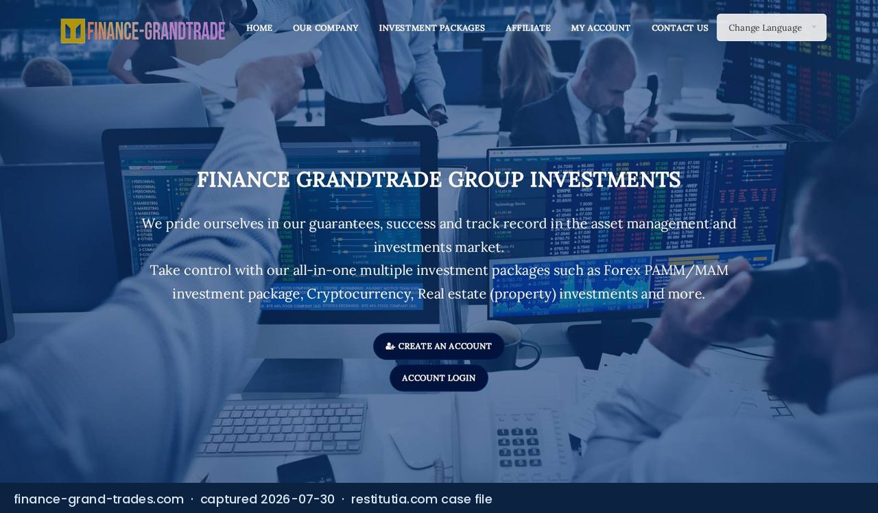 Screenshot of the website finance-grand-trades.com as captured on 30 July 2026