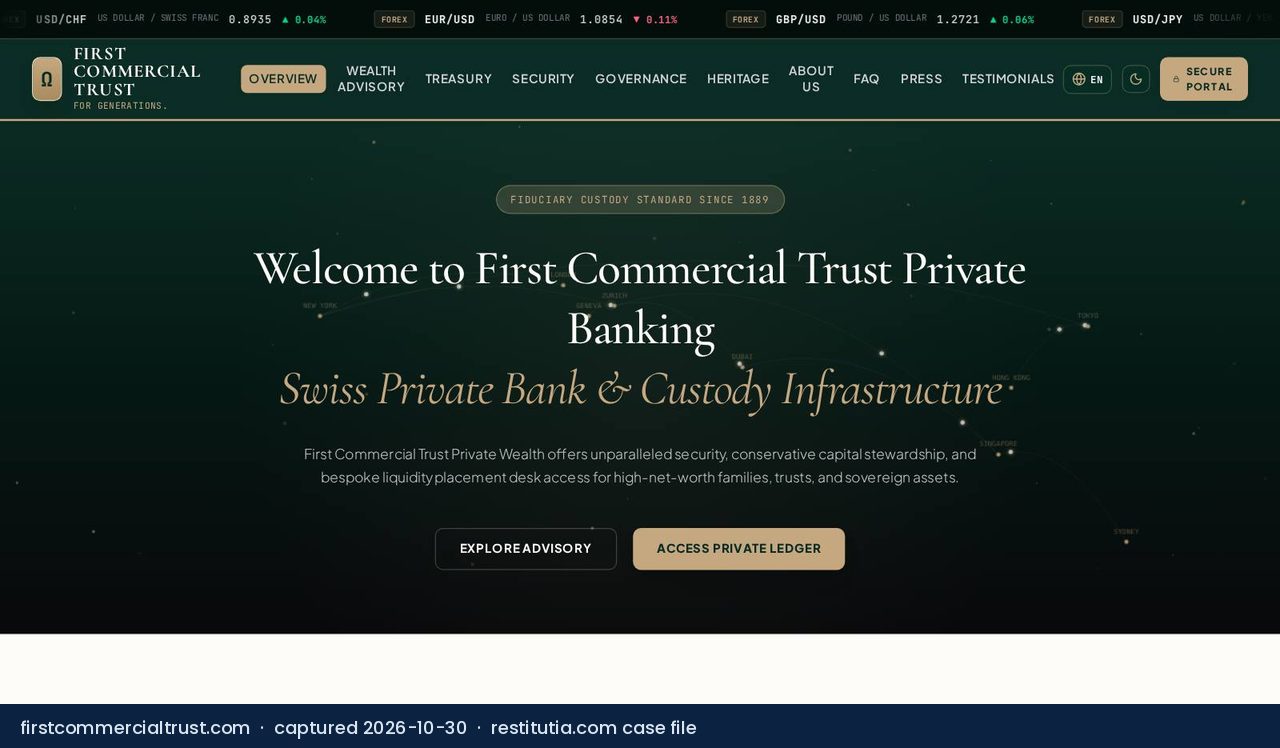Screenshot of the website firstcommercialtrust.com as captured on 30 October 2026