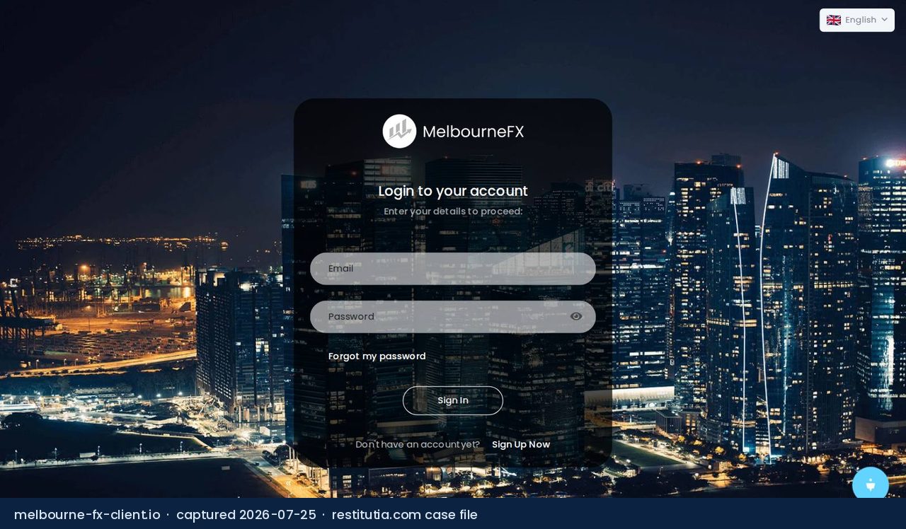 Screenshot of the website melbourne-fx-client.io as captured on 25 July 2026