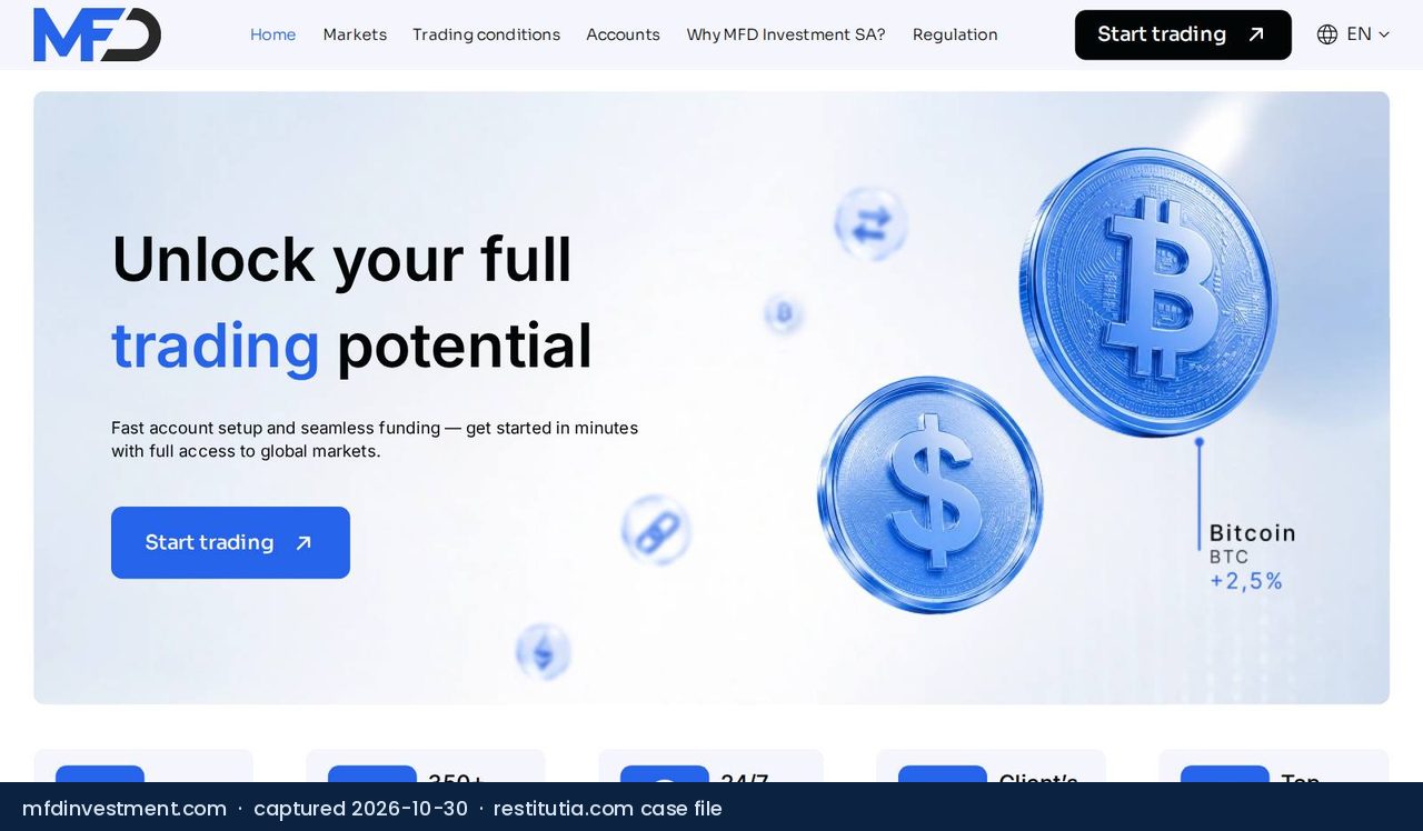 Screenshot of the website mfdinvestment.com as captured on 30 October 2026