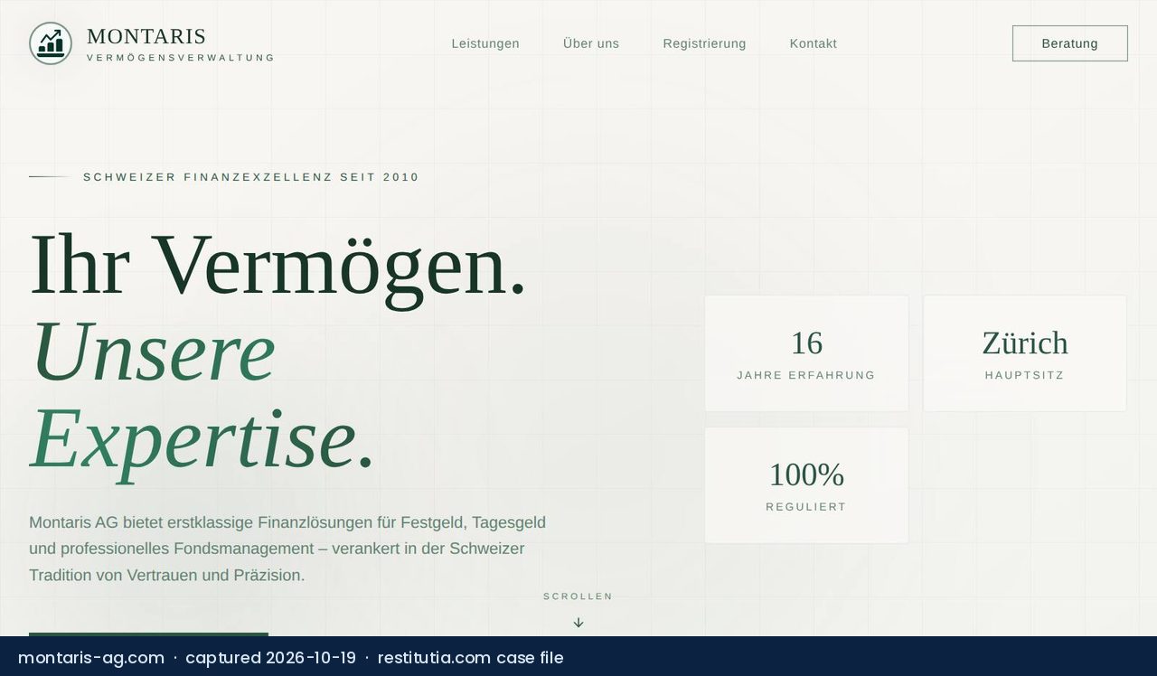 Screenshot of the website montaris-ag.com as captured on 19 October 2026