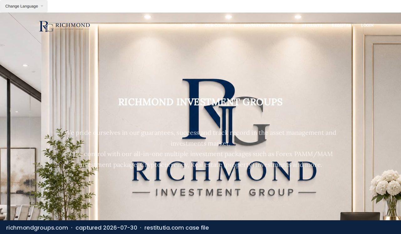 Screenshot of the website richmondgroups.com as captured on 30 July 2026