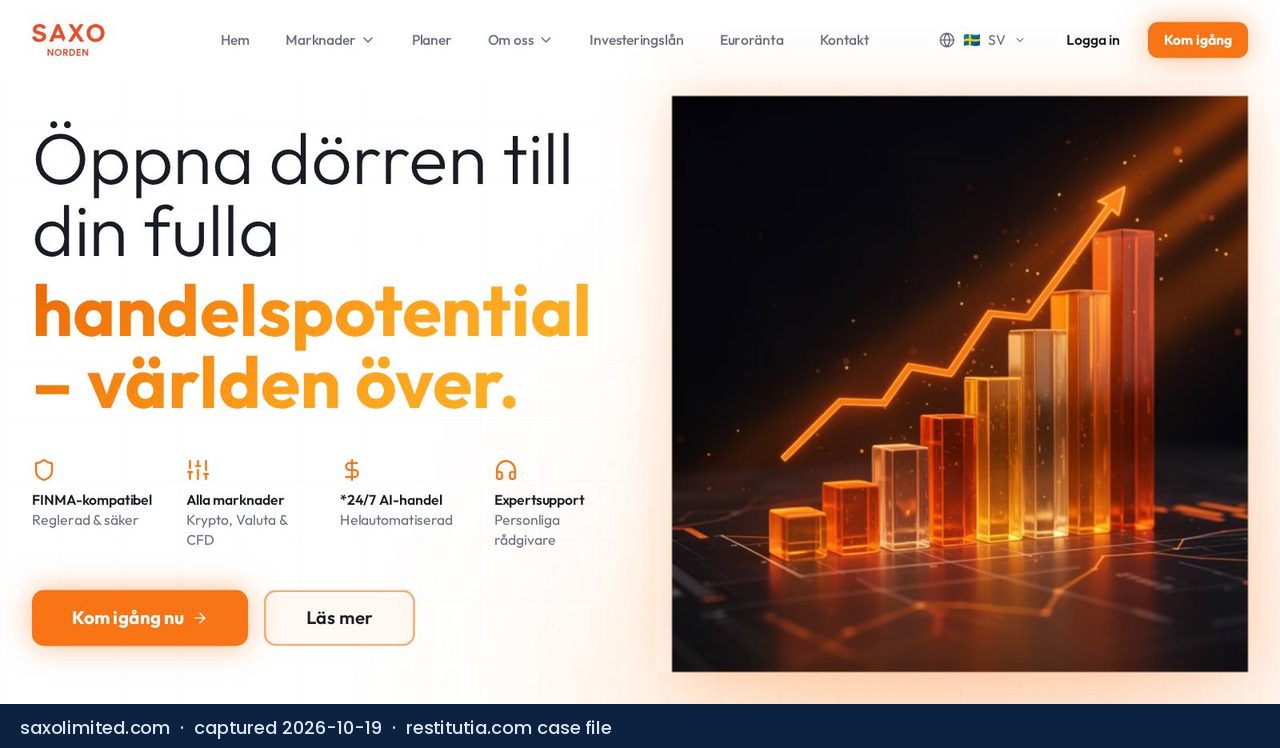 Screenshot of the website saxolimited.com as captured on 19 October 2026