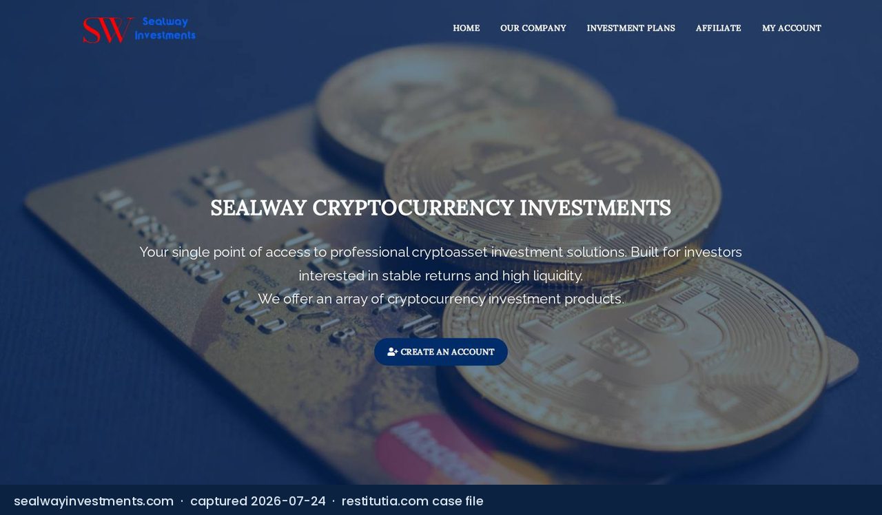 Screenshot of the website sealwayinvestments.com as captured on 24 July 2026
