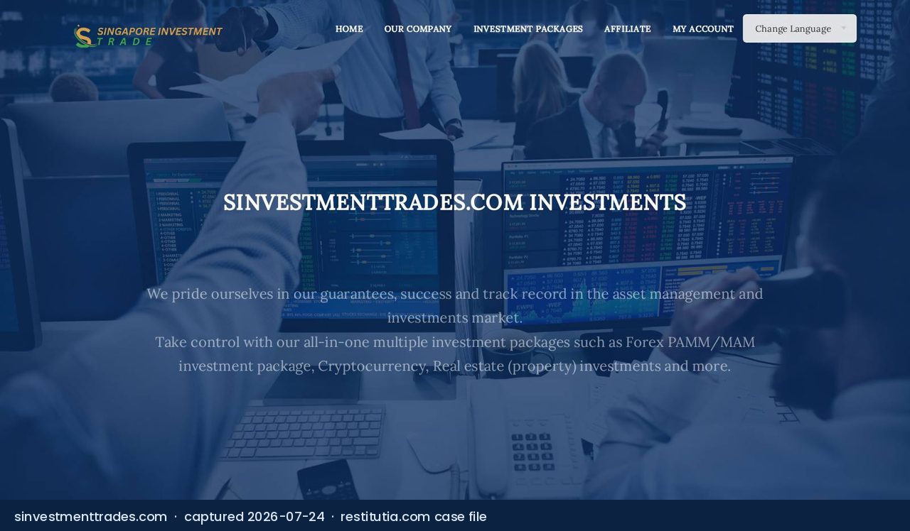 Screenshot of the website sinvestmenttrades.com as captured on 24 July 2026