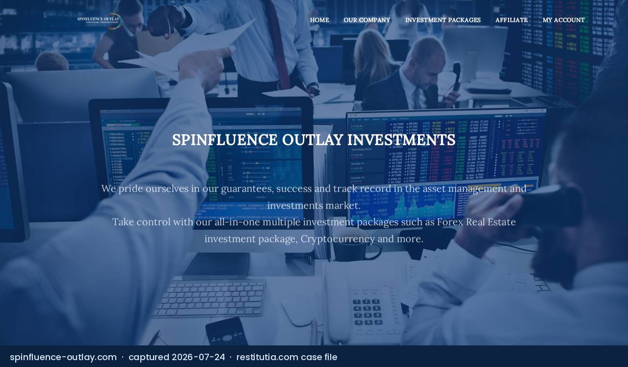 Screenshot of the website spinfluence-outlay.com as captured on 24 July 2026