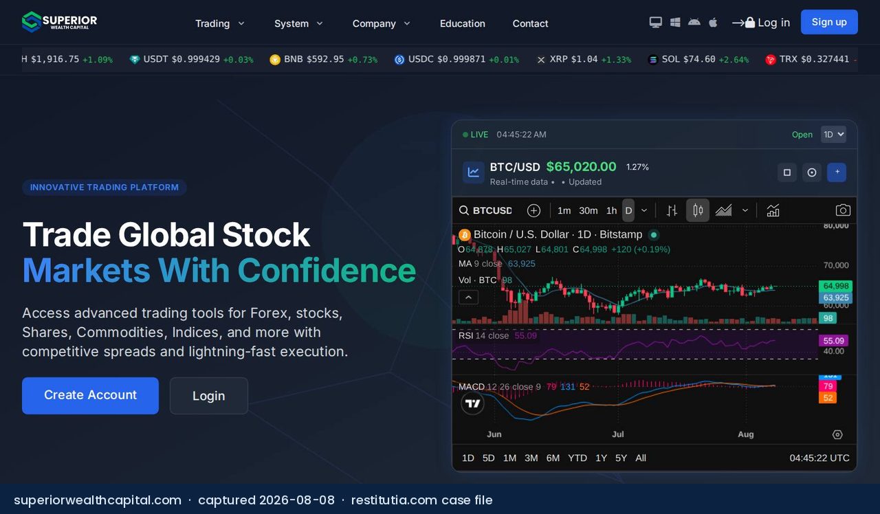 Screenshot of the website superiorwealthcapital.com as captured on 8 August 2026