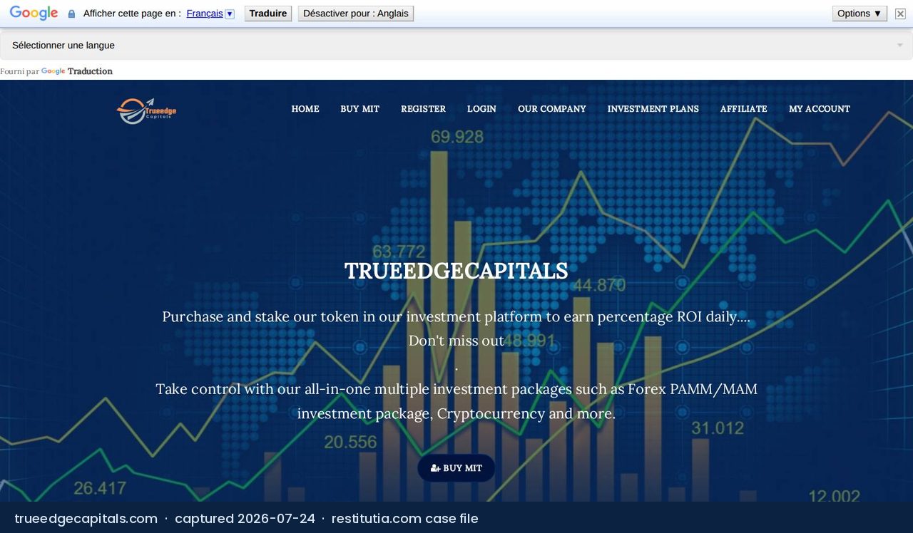 Screenshot of the website trueedgecapitals.com as captured on 24 July 2026