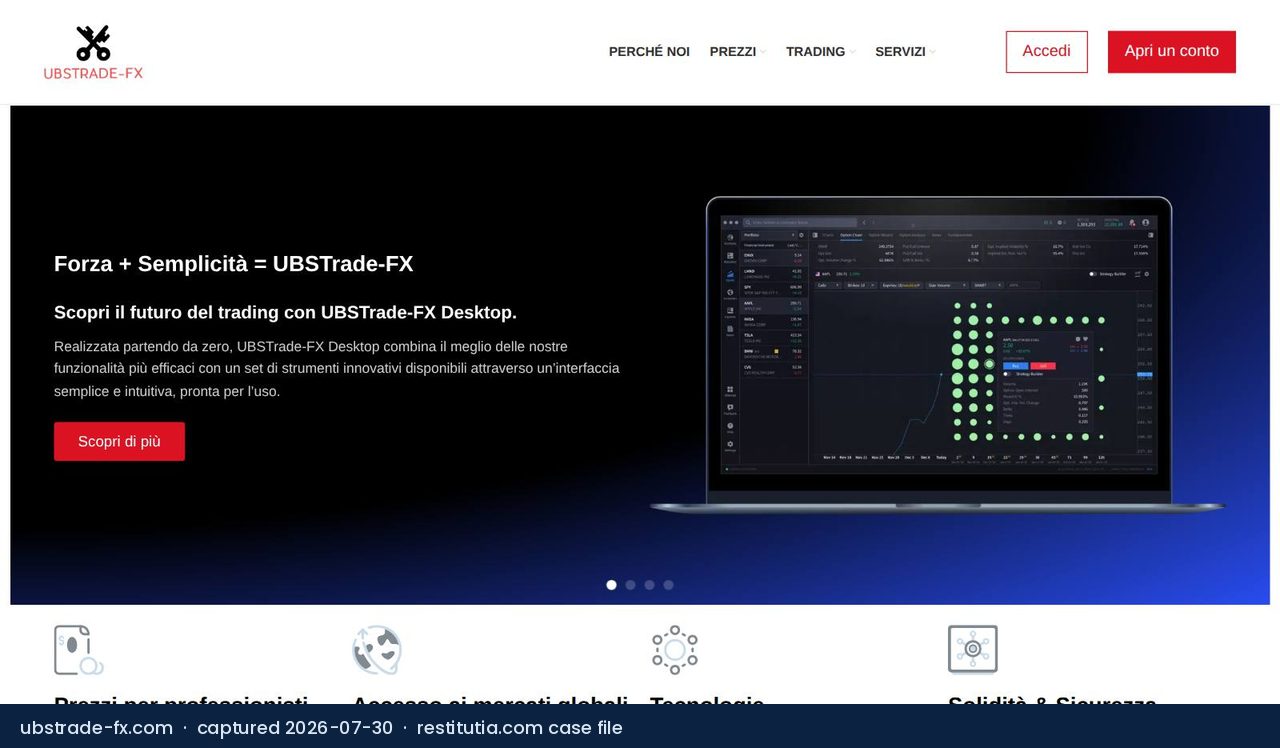 Screenshot of the website ubstrade-fx.com as captured on 30 July 2026