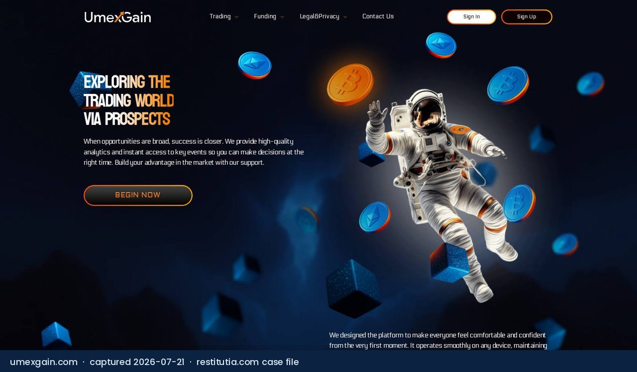 Screenshot of the website umexgain.com as captured on 21 July 2026