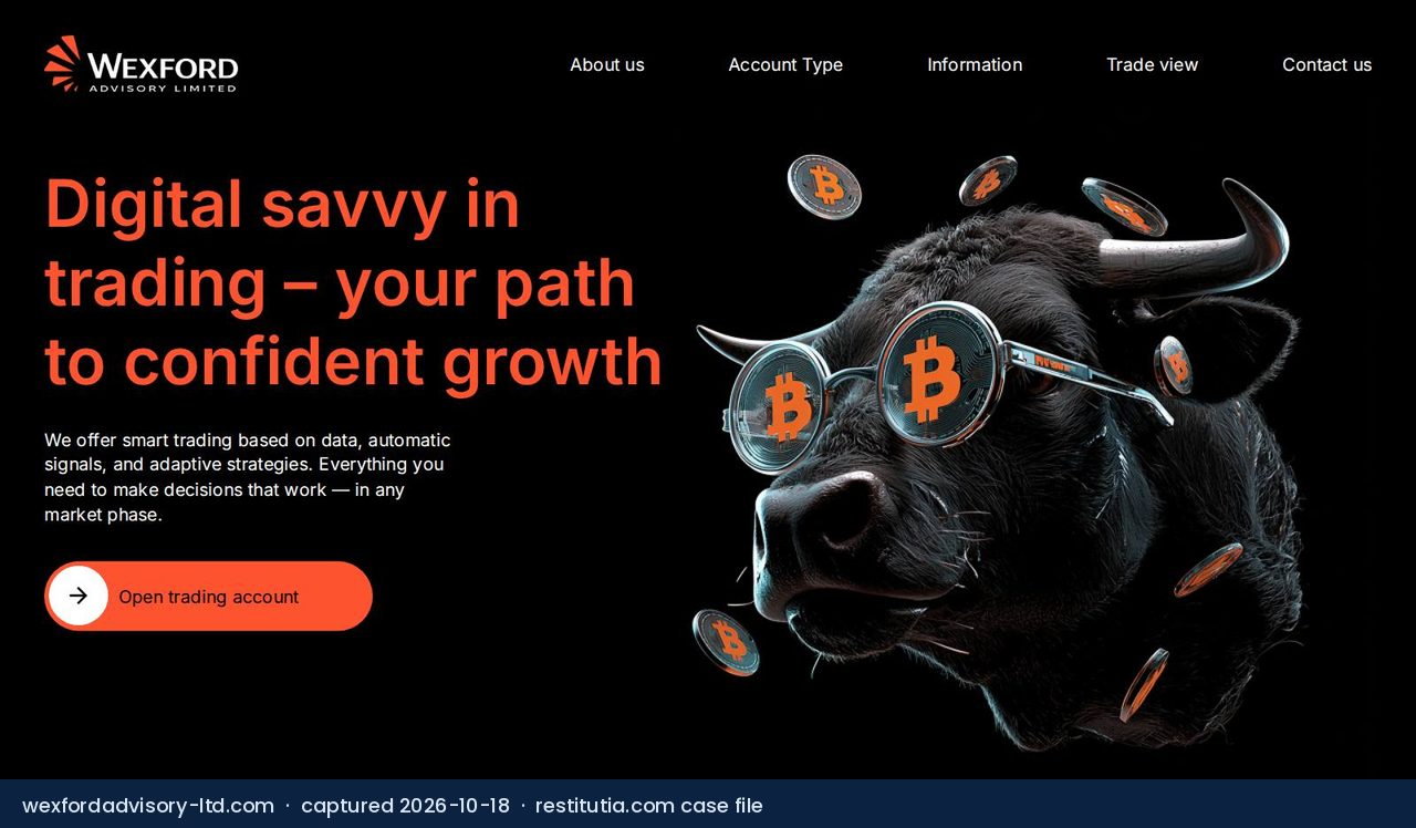 Screenshot of the website wexfordadvisory-ltd.com as captured on 18 October 2026