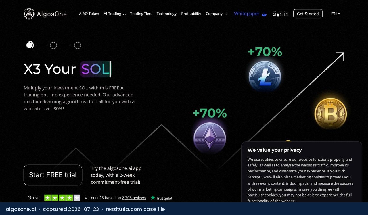 Screenshot of the website algosone.ai as captured on 23 July 2026