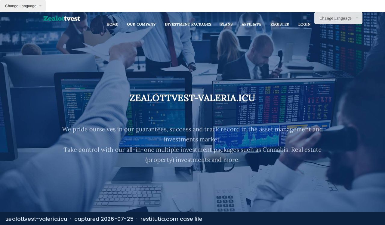 Screenshot of the website zealottvest-valeria.icu as captured on 25 July 2026